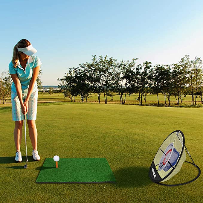 Golf Hitting Mat 30x60cm and Chipping Net 52x50.5x49cm (For Indoor or Outdoor Use).
