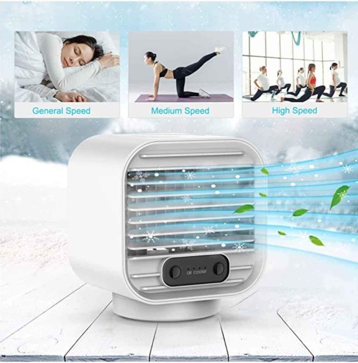 Air Cooler; Mini AC Portable Air Conditioner: Rechargeable 2000mAh Evaporative Cooling Fan with 3 Speeds,100% Leakproof Design for Home, Garden, Office, Car, Camping Tent etc.