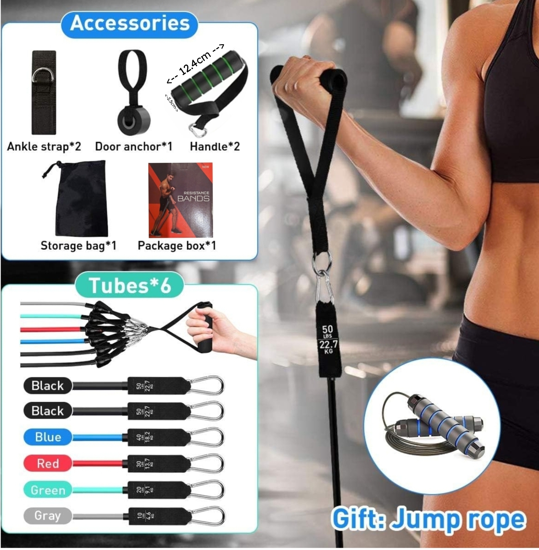 CORNMI: Heavy Duty Unisex Resistance Bands 200lbs Exercise Set + A Free High Quality Skipping Rope Included