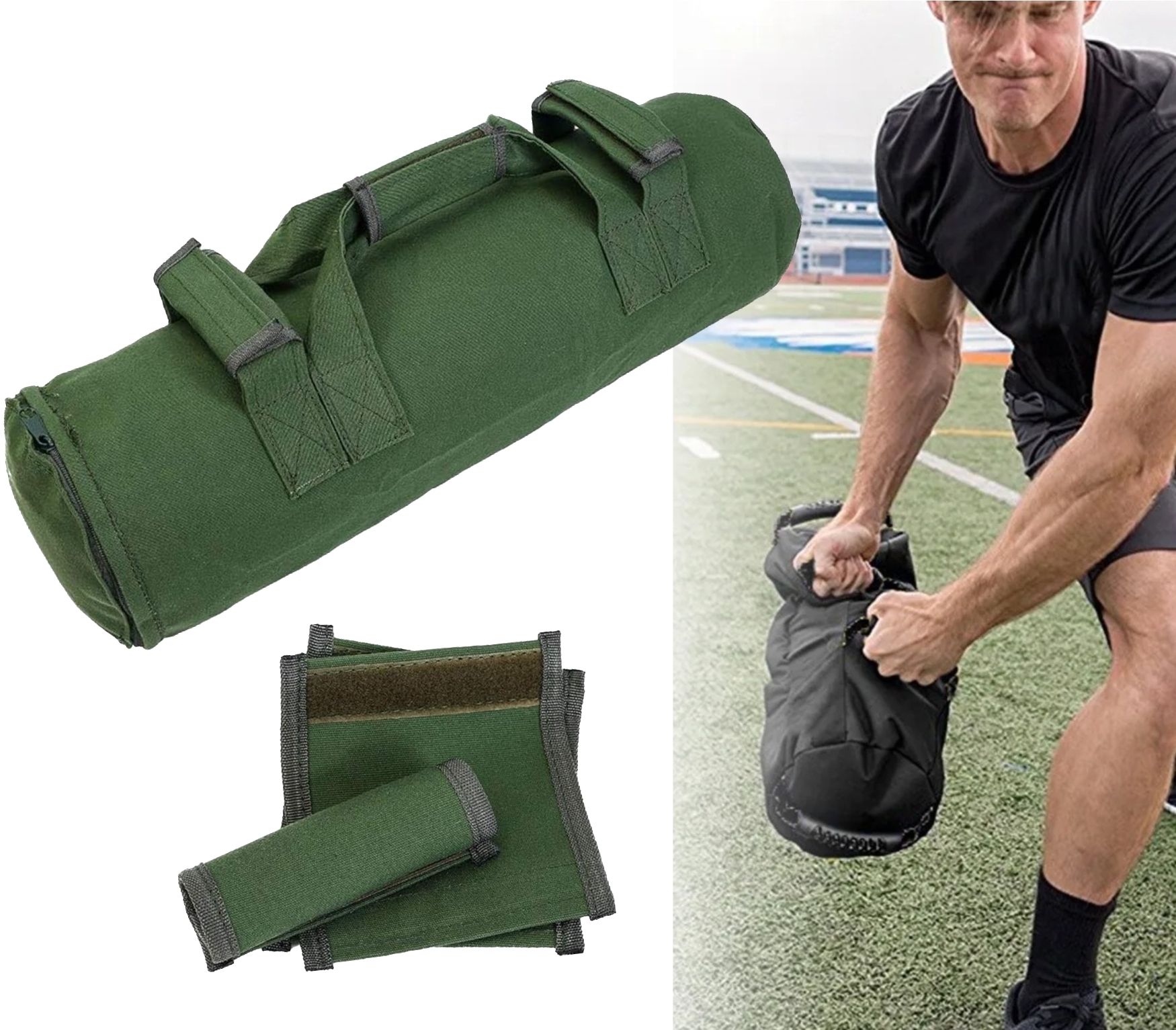 Powerlifting Exercise Adjustable Weight Sandbag 1.3kg upto 27.55kg 60lbs (Army Green) .