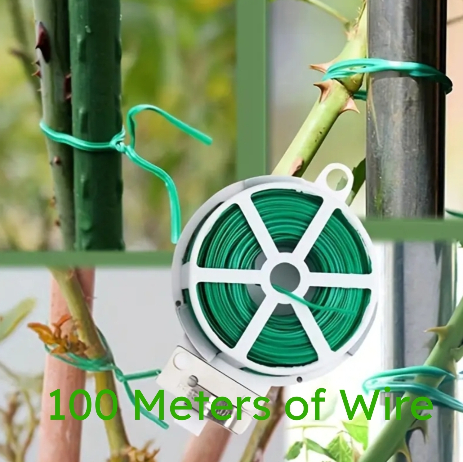Huijintao 100m Garden Twist Tie Soft Green Wire with Cutter
