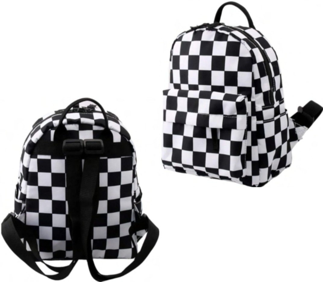Mini Black and White Checkered Backpack
