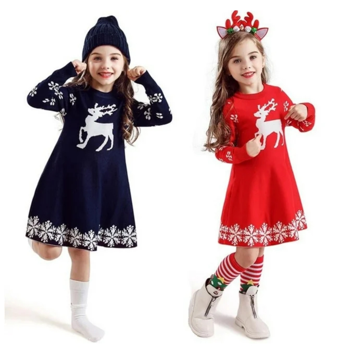 Smiling Pinker; Girls Christmas Reindeer & Snowflakes Knitted Sweater Dress. RRP £39.00