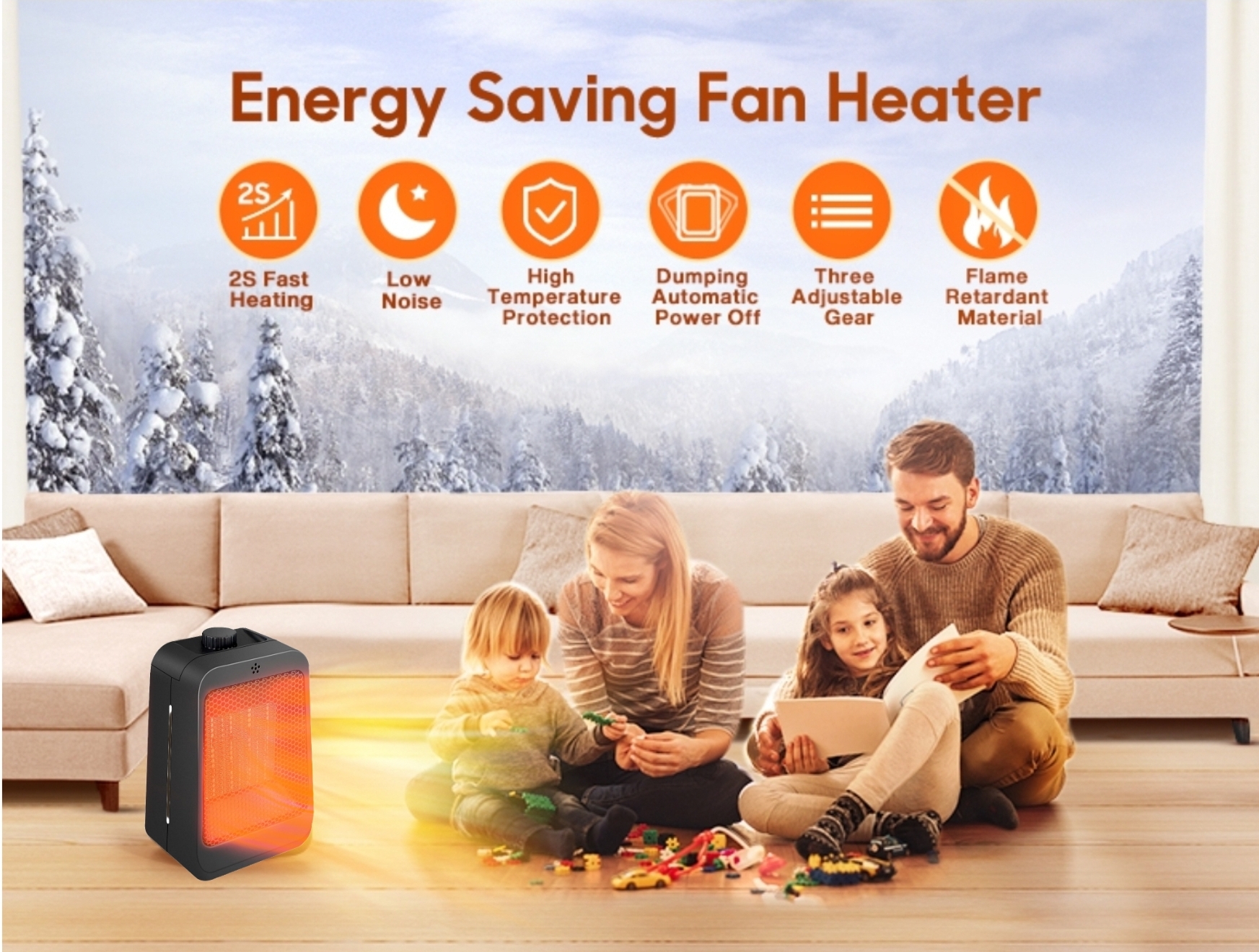 SOUSNOUS 1200W SPACE HEATER WITH ADVANCED PTC CERAMIC HEAT ELEMENT BUILT-IN: