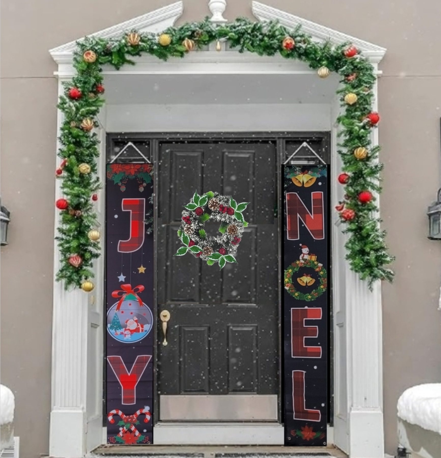 Christmas Spruce Wreath - Variegated leaves with two colours, Snow cones, and Apples:
