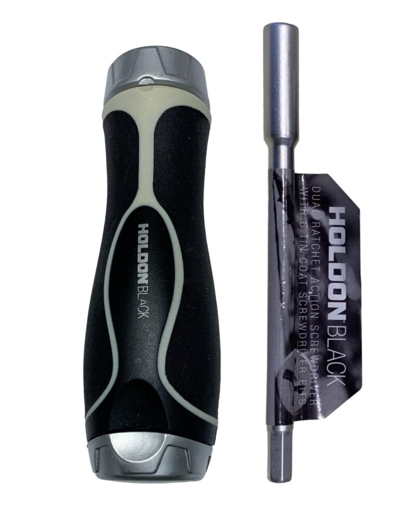 HOLDON BLACK 2 SPEED MAGNETIC RATCHET SCREWDRIVER WITH 6 PHILIPS SCREWDRIVER BITS INSIDE.