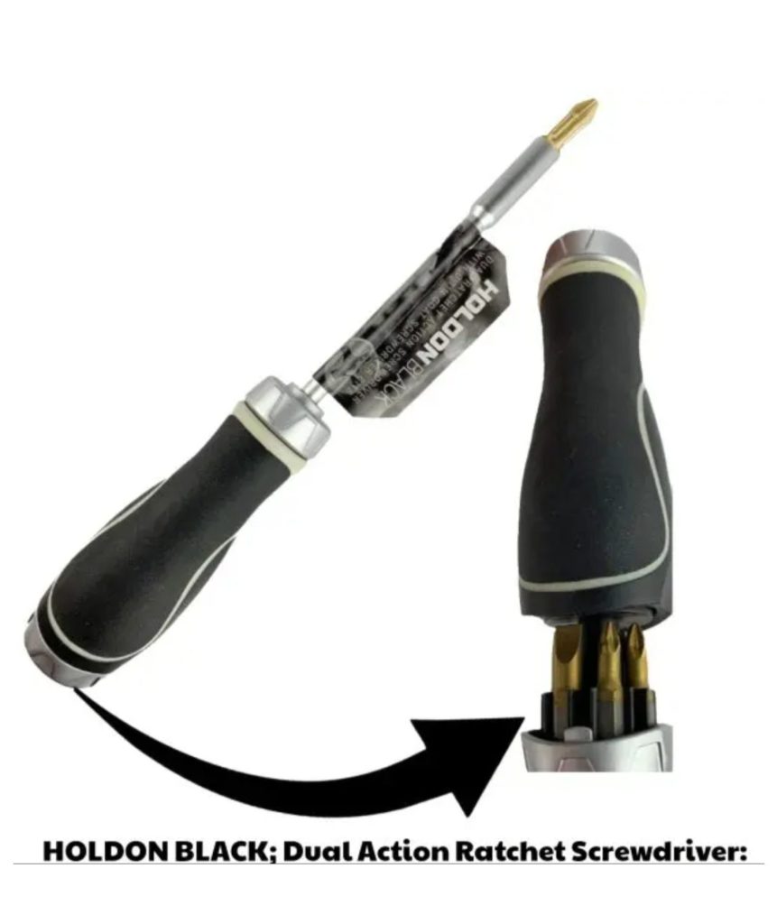 HOLDON BLACK 2 SPEED MAGNETIC RATCHET SCREWDRIVER WITH 6 PHILIPS SCREWDRIVER BITS INSIDE.
