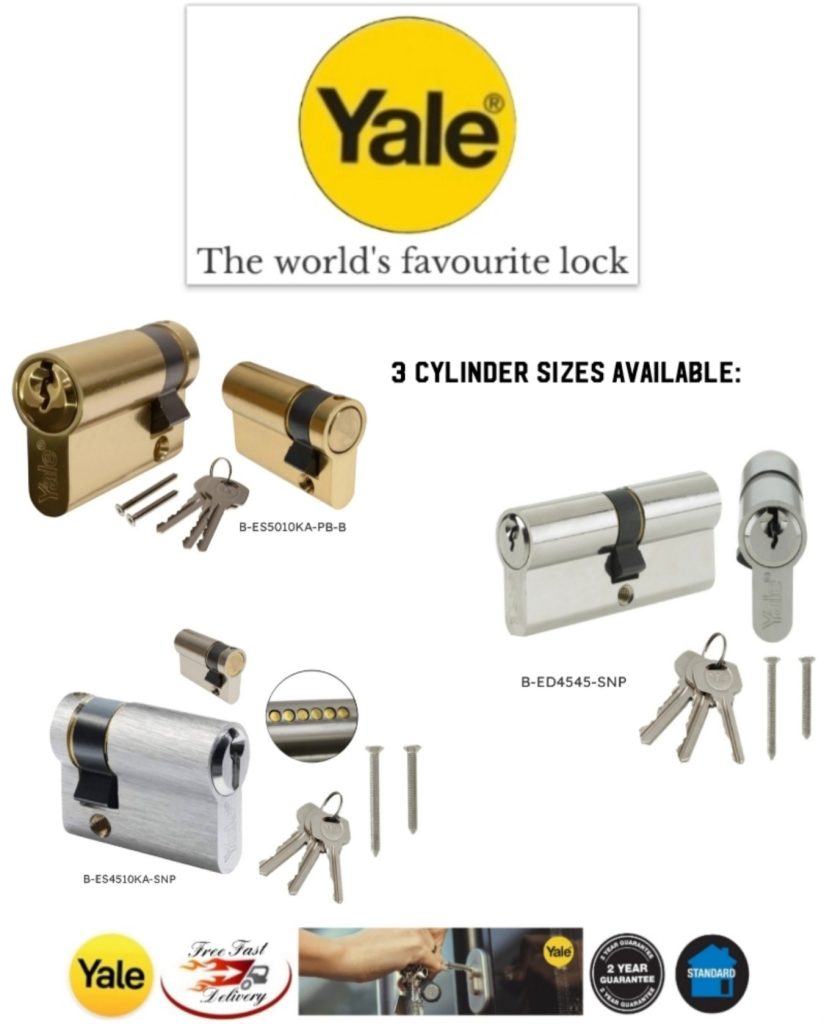 YALE QUALITY 6 PIN EURO CYLINDER LOCKS, IN THREE DIFFERENT SIZES: