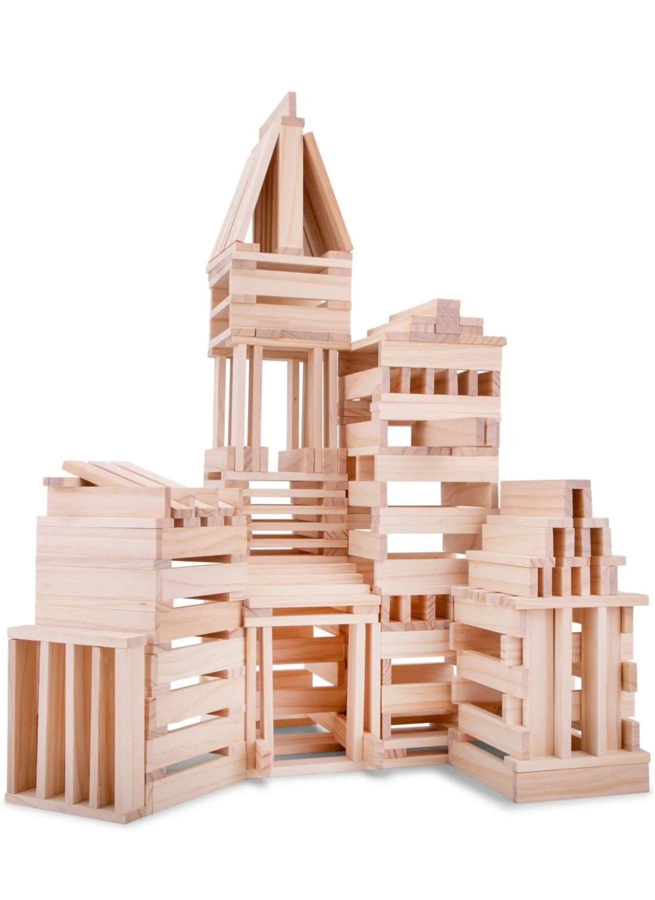 Planks2Play 250-Piece Wooden Building Set - Natural Mixed Box for Educational Creative Play